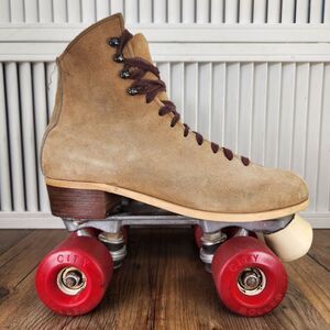 VTG Chicago Roller Skates Mens Sz 7 Brown Suede Boots Quad Wheels Retro 70s 80s